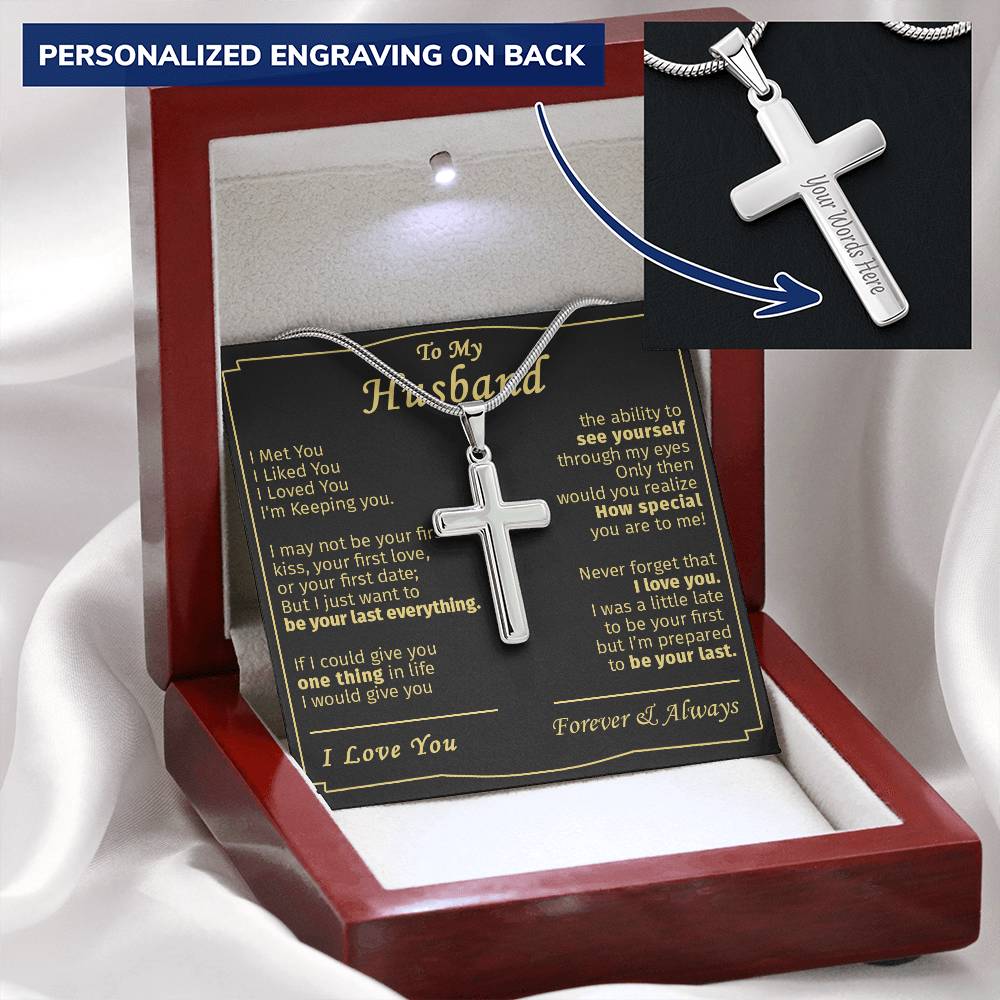 Gift For Husband - Keep You - Cross Customize Engraved Cross Necklace