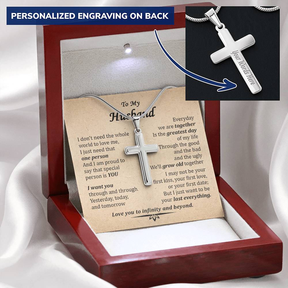 For Husband - Through And Through - Cross Customize Engraved Cross Necklace