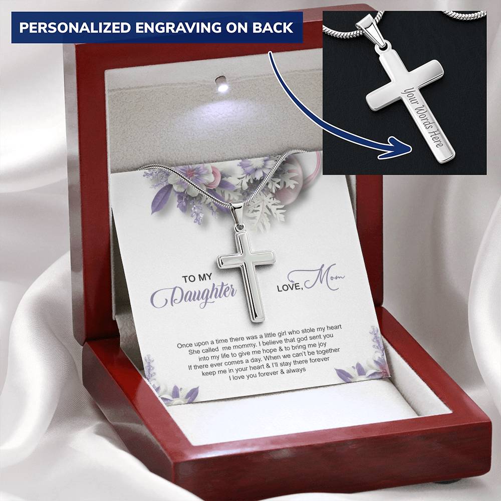 Daughter Gift - Keep Me In Your Heart Customize Engraved Cross Necklace