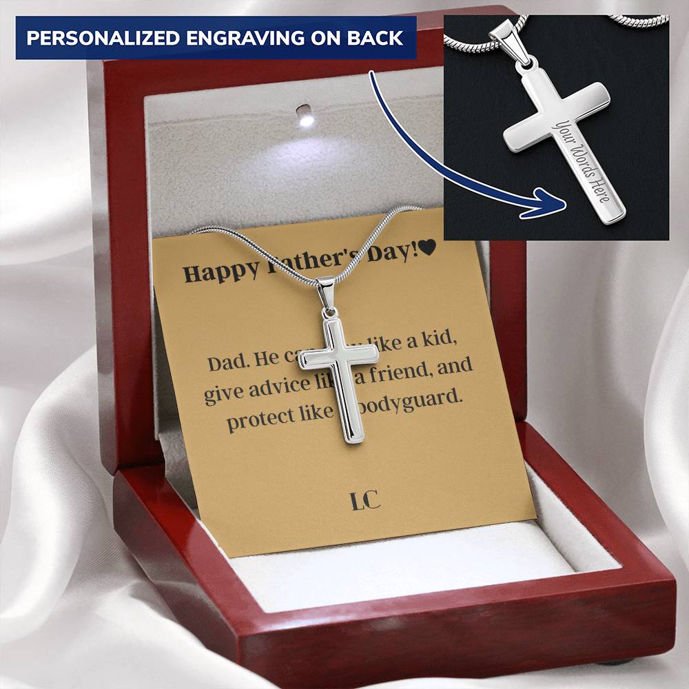 Cross Necklace As Gift For International Father's Day With A Congratulatory Card Customize Engraved Cross Necklace
