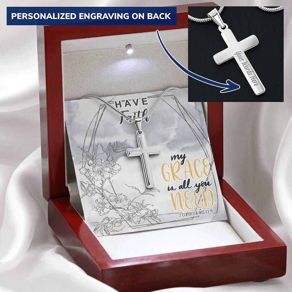Dad To Son Gifts - My Grace Is All You Need Customize Engraved Cross Necklace