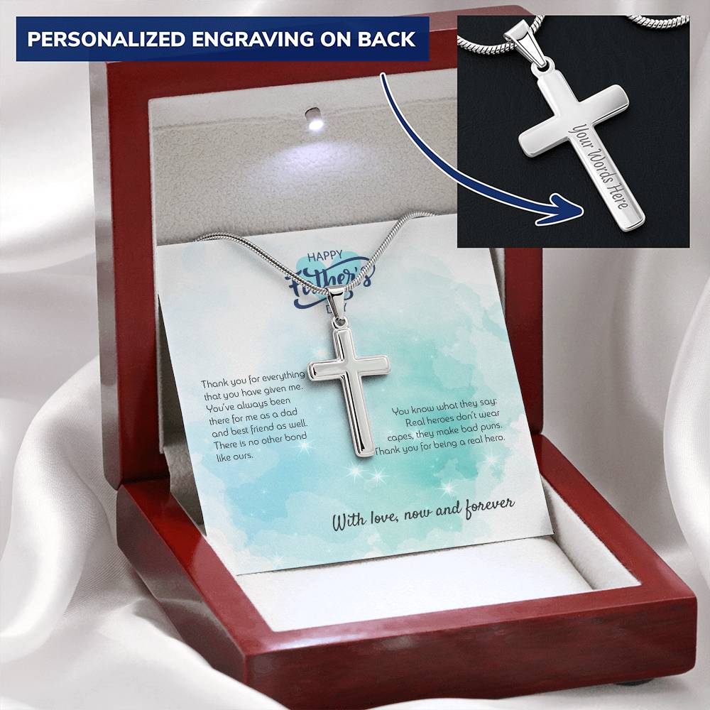 Fathers Day Gift - Cross Pendant. Customize Engraved Cross Necklace