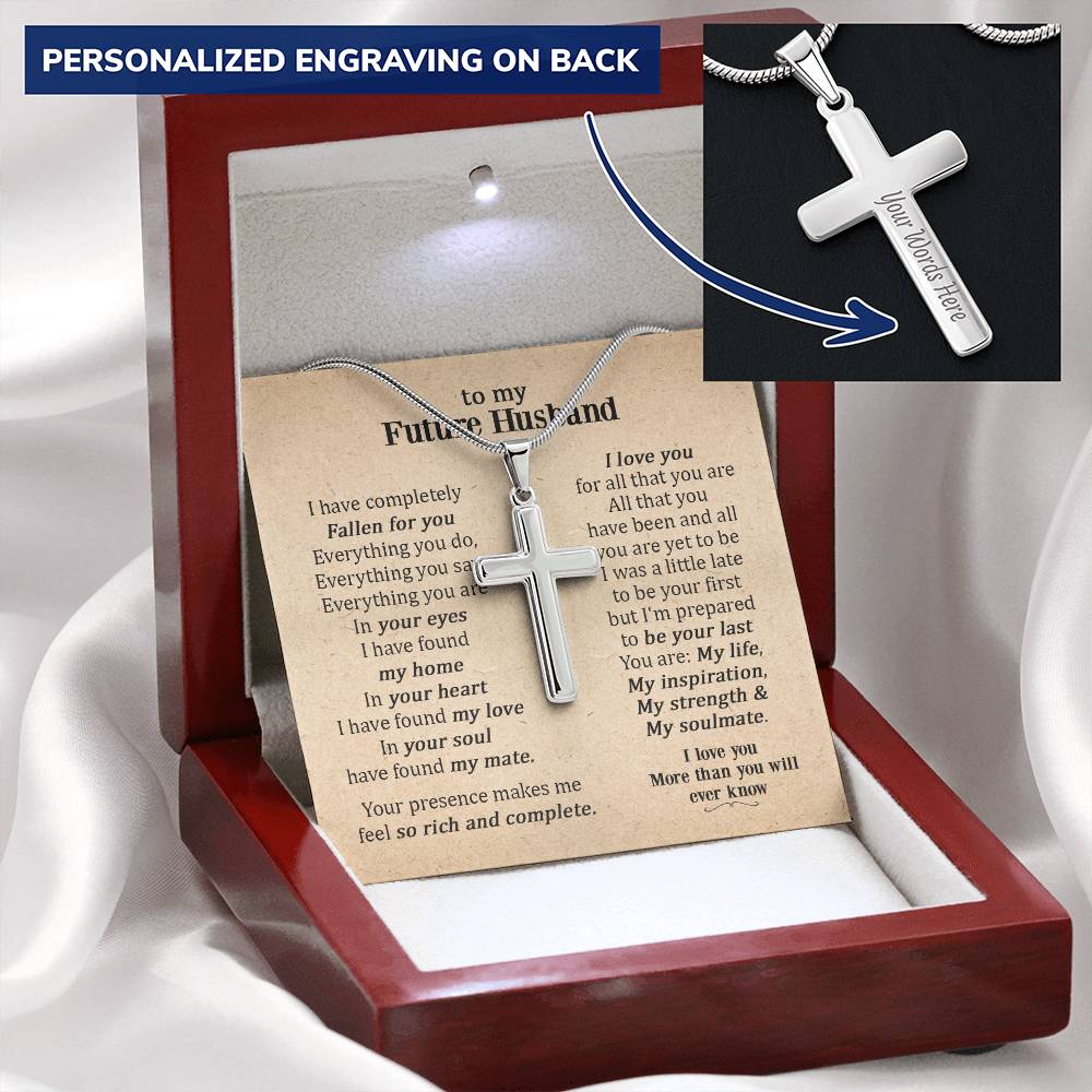 For Future Husband - Fallen For You - Cross Customize Engraved Cross Necklace