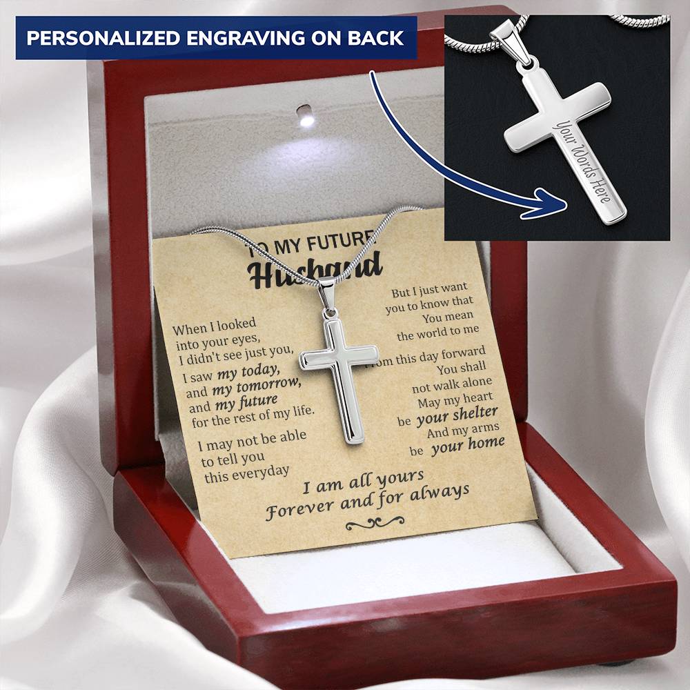 For Future Husband - Be Your Home - Cross Customize Engraved Cross Necklace