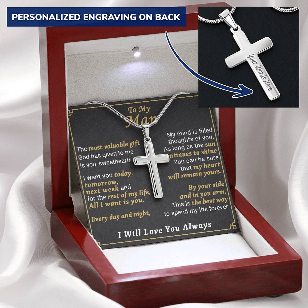 For Your Man - The Most Valuable Gift - Cross Customize Engraved Cross Necklace