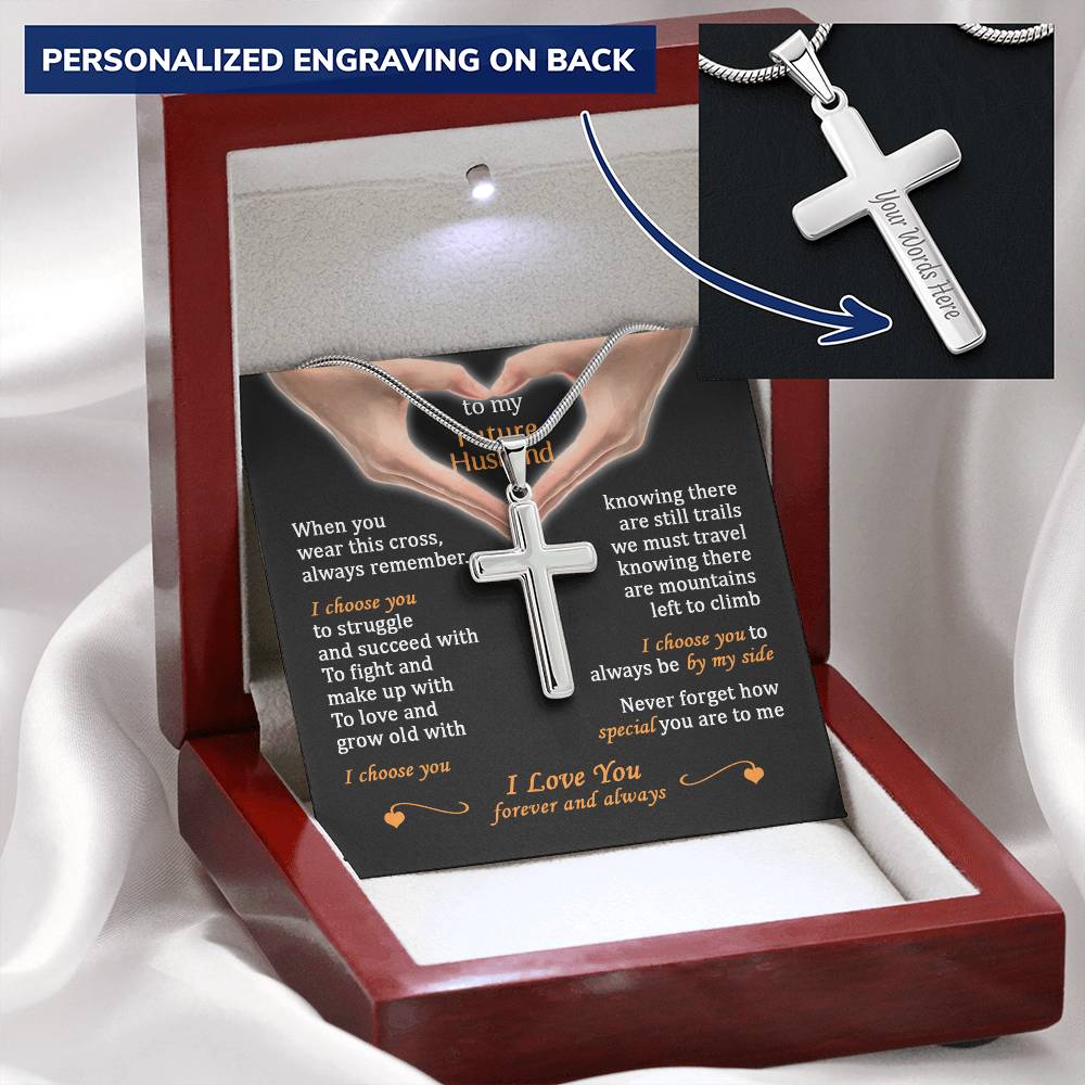 For Future Husband - Grow Old With You 2 - Cross Customize Engraved Cross Necklace