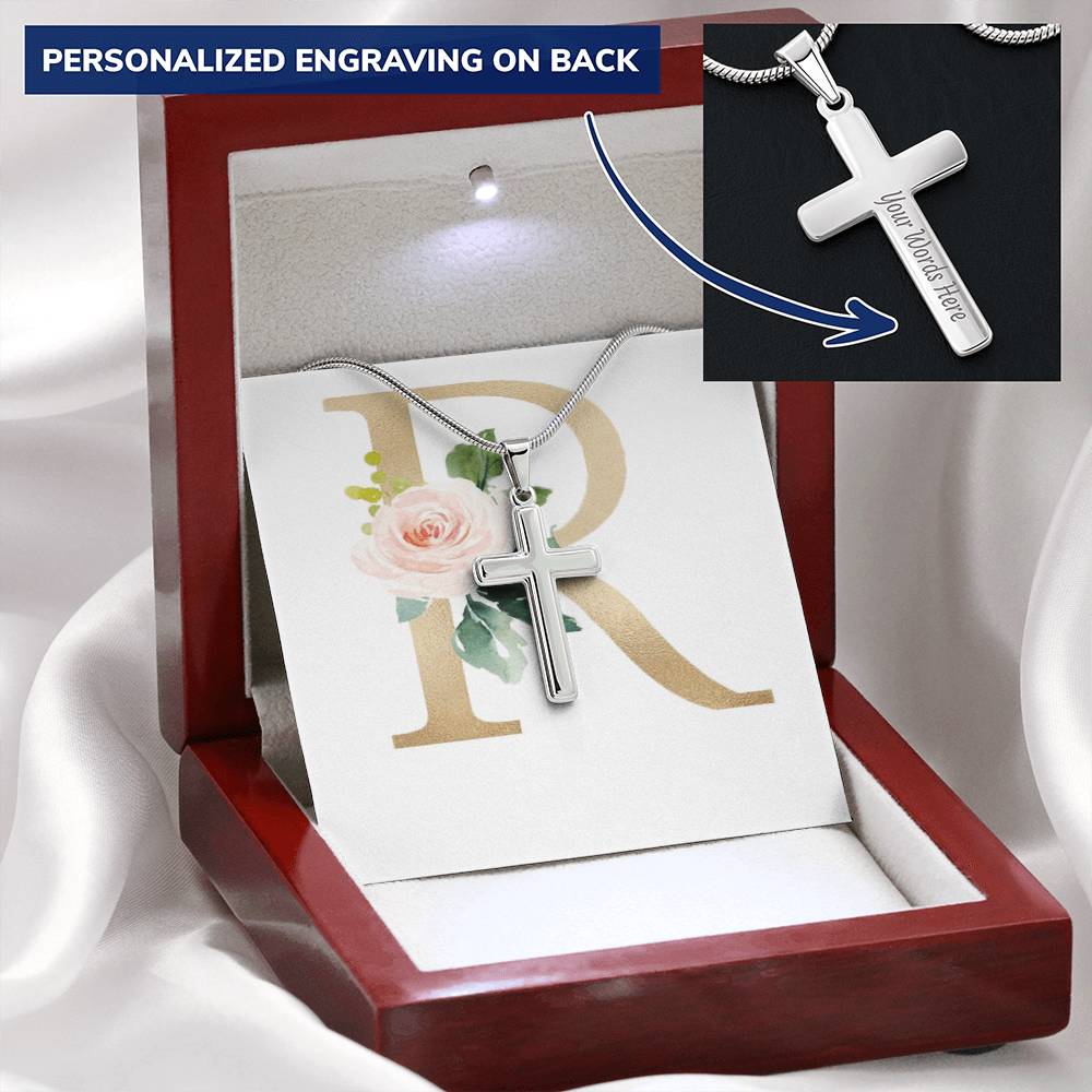 Gift For Dad Customize Engraved Cross Necklace