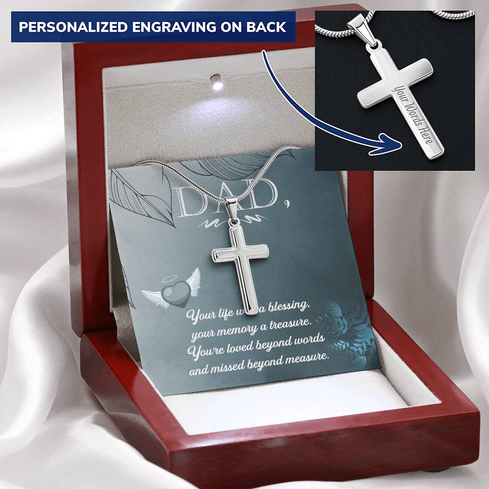 Dad - Your Life Was A Blessing - Necklace Customize Engraved Cross Necklace