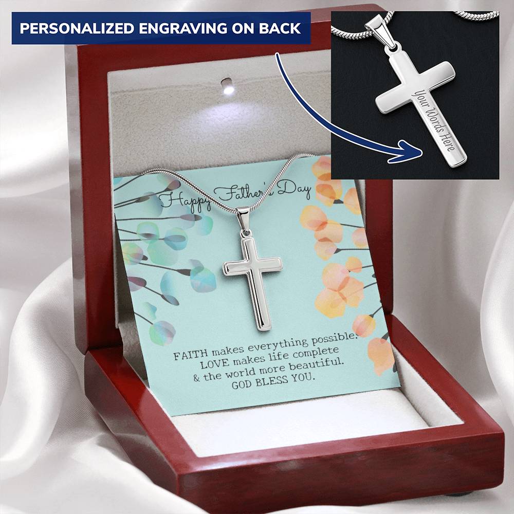 Gift For Dad - Happy Father's Day - Cross Necklace - Customize It With Engraving - Pure Polished Stainless Steel Customize Engraved Cross Necklace