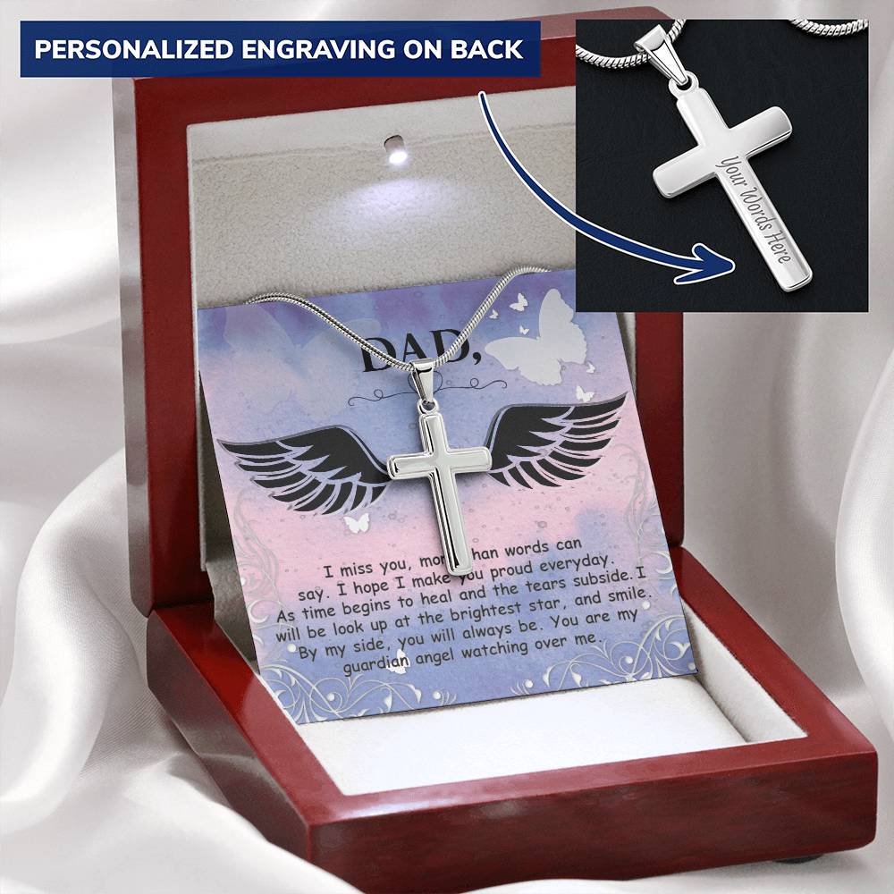 Dad I Miss You Customize Engraved Cross Necklace