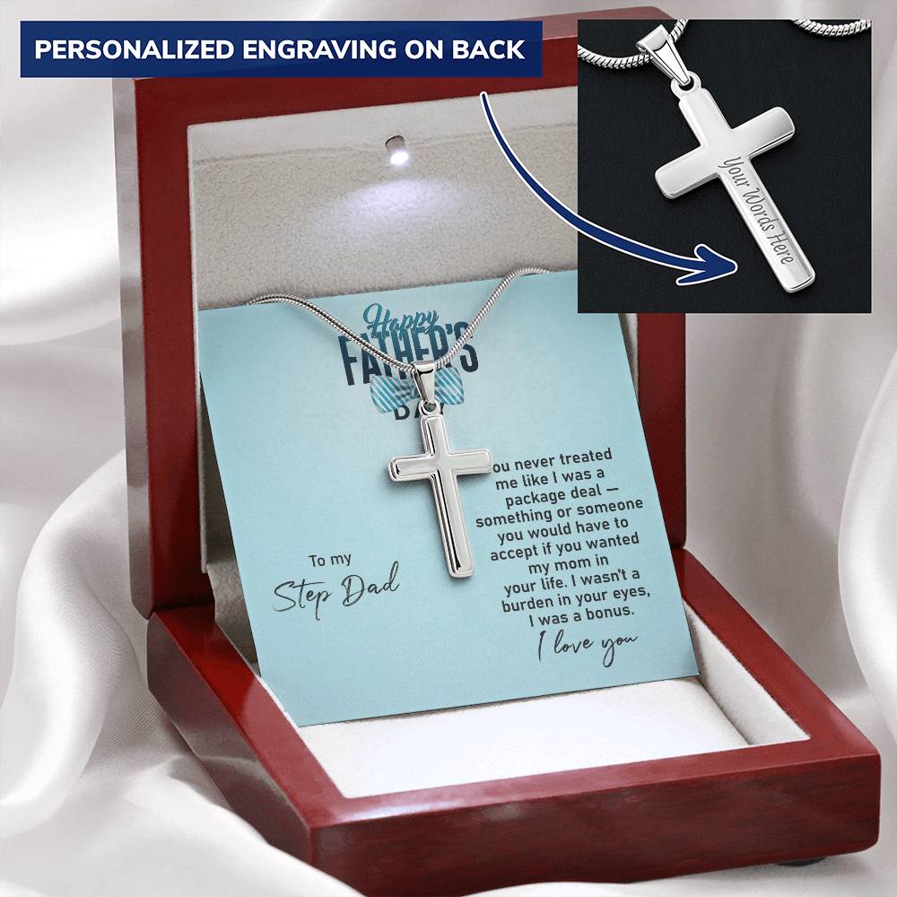 Fathers Day Present For Step Dad 2021 Fathers Day Ideas For Stepdad Fathers Day Gift For New Step Dad Customize Engraved Cross Necklace