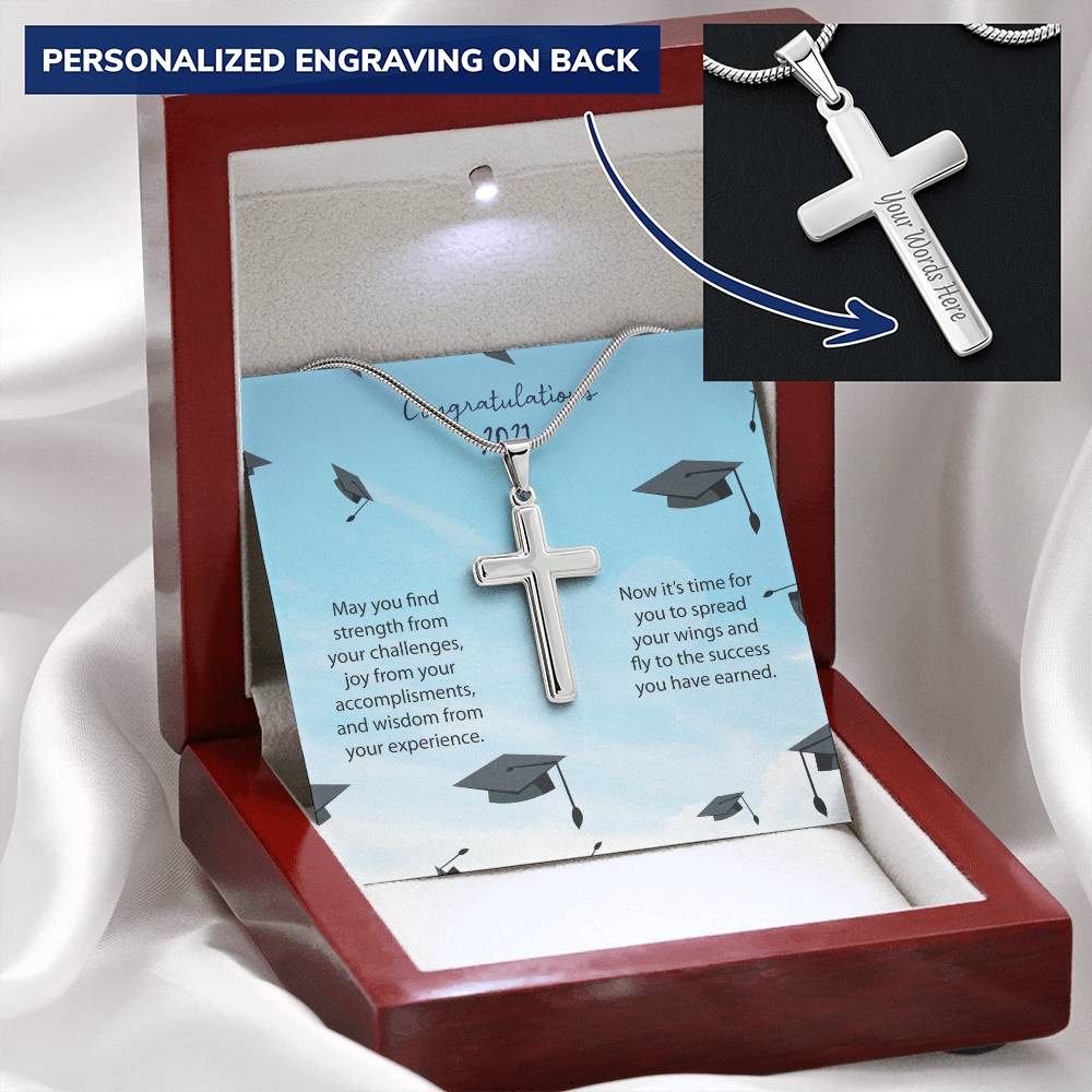 Find Strength Graduation Necklace. Customize Engraved Cross Necklace