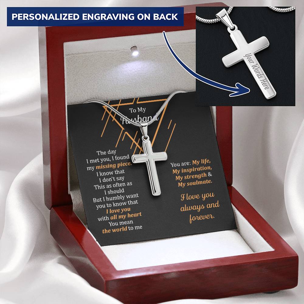 For Husband - All My Heart - Cross Customize Engraved Cross Necklace