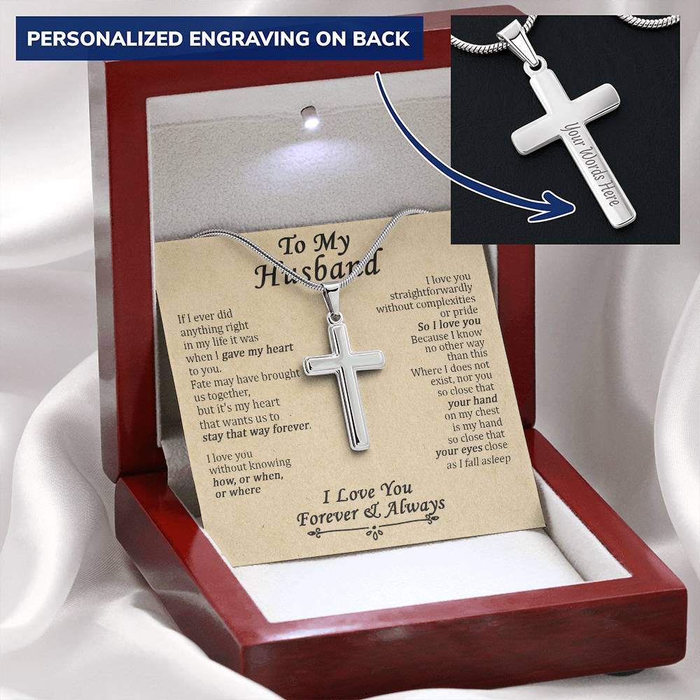 For Husband - Love You Straightforwardly - Cross Customize Engraved Cross Necklace