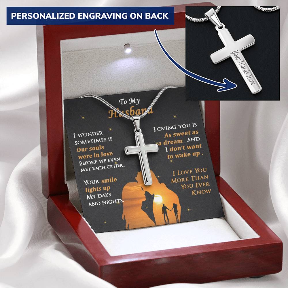 For Husband - Light Up My Day - Cross Customize Engraved Cross Necklace