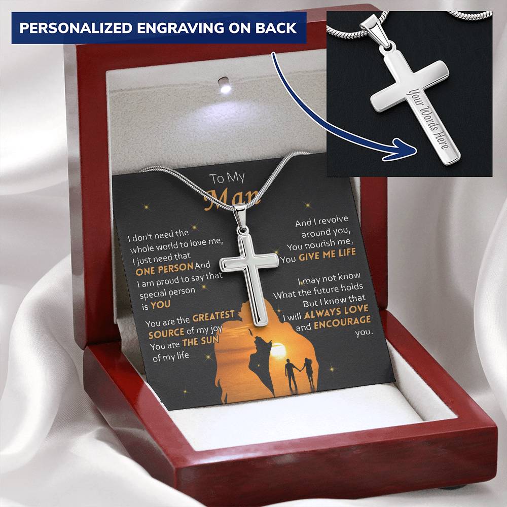 For Your Man - Give Me Life - Cross Customize Engraved Cross Necklace