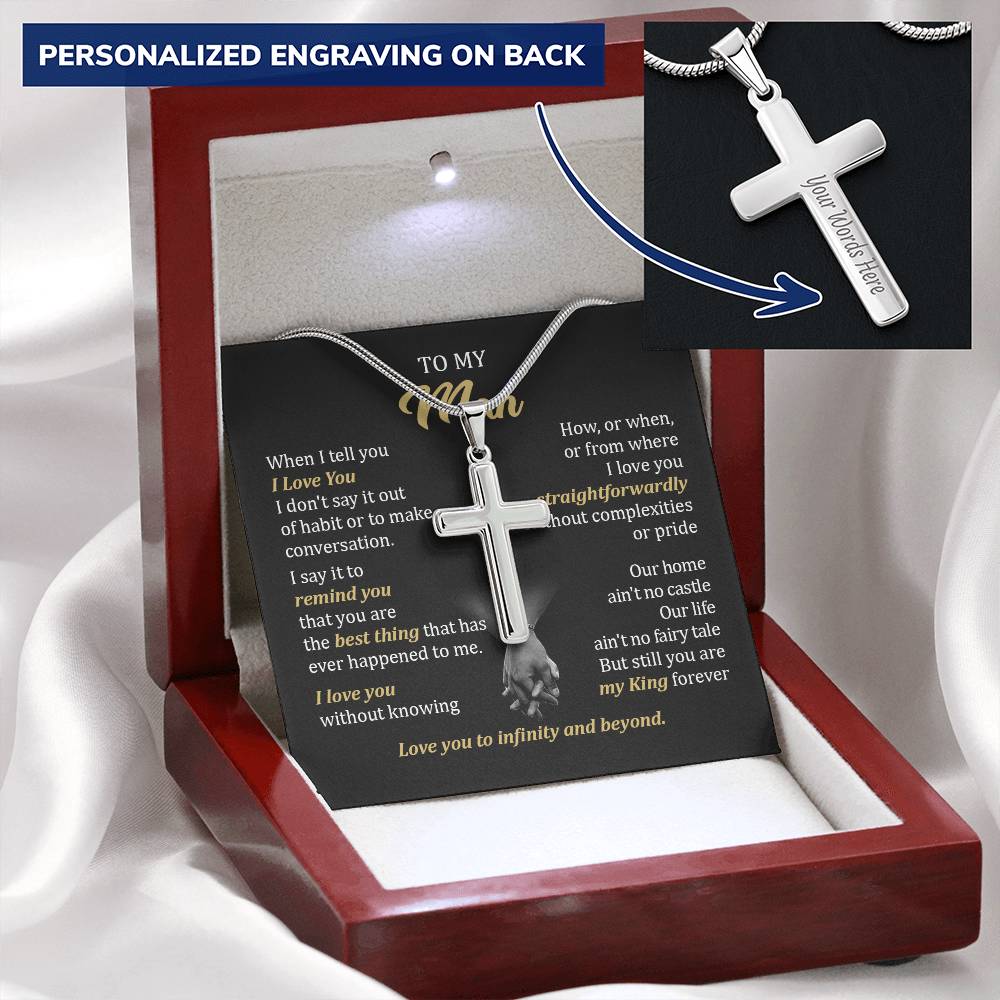 For Your Man - Fairy Tale - Cross Customize Engraved Cross Necklace