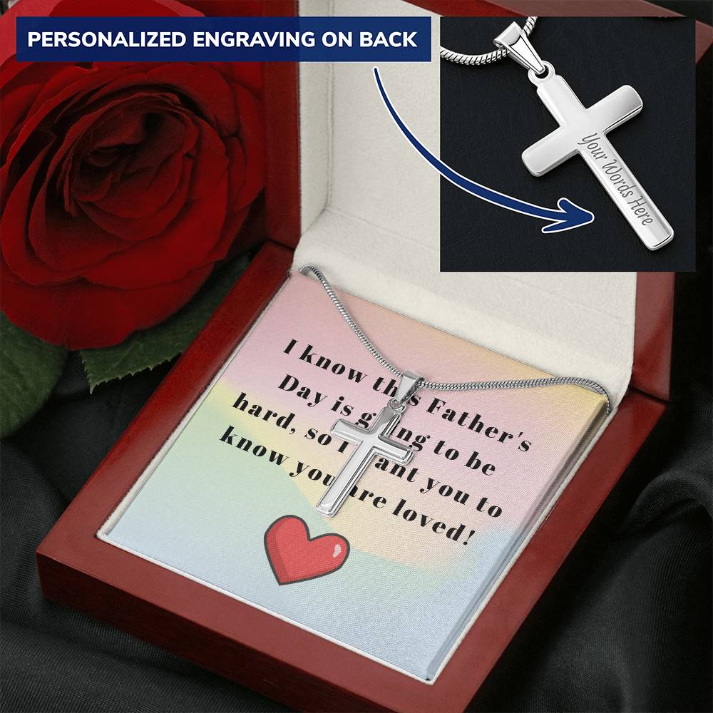 Engraving Cross Necklace For Friend Lost Father Customize Engraved Cross Necklace
