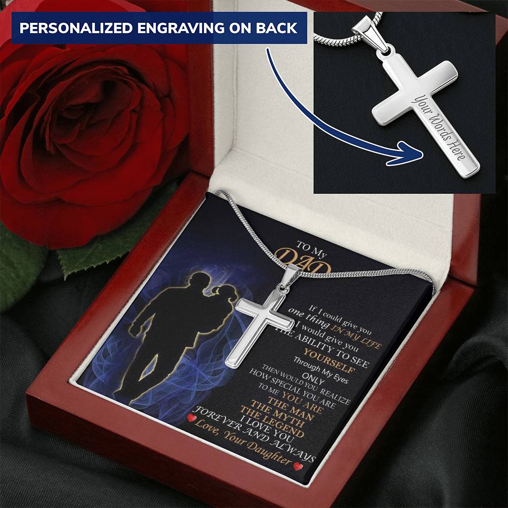 Gift For Dad Happy Father's Day 1 Customize Engraved Cross Necklace