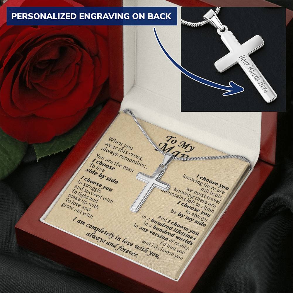 For Your Man - Live Side By Side - Cross 1 Customize Engraved Cross Necklace