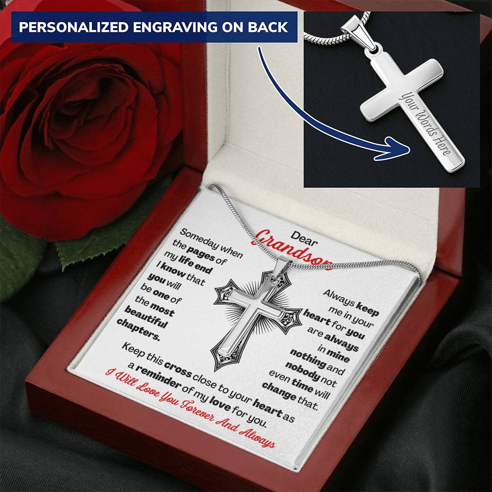 Dear Grandson Cross Necklace Customize Engraved Cross Necklace