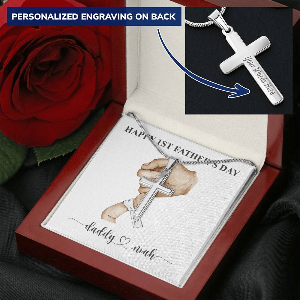 1St Father's Day Customize Engraved Cross Necklace