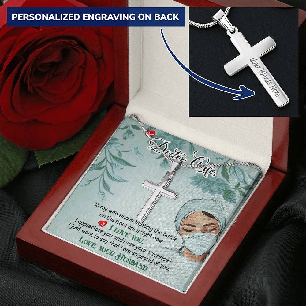 Dear Wife - I Appreciate You And I See Your Sacrifice - Customize Cross Necklace Customize Engraved Cross Necklace