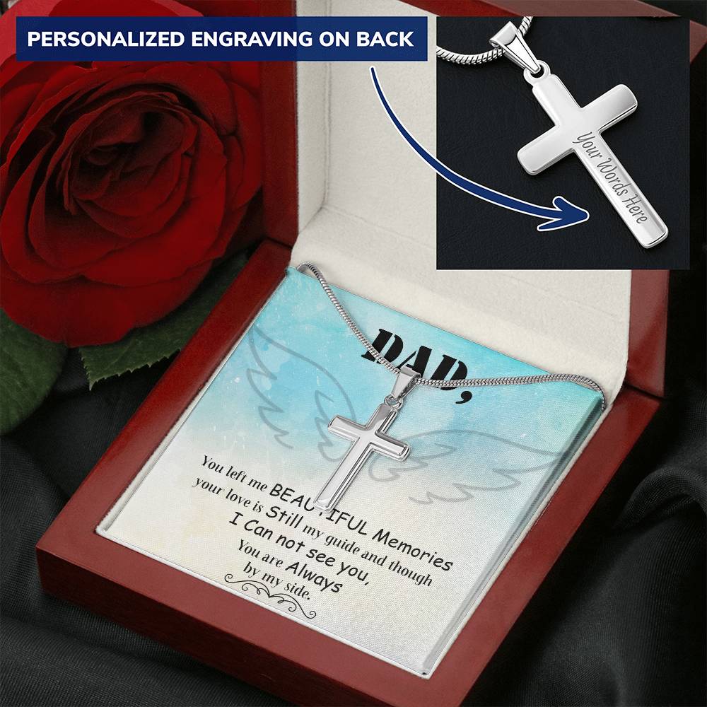 Dad - You Left Me Beautiful Memories - Necklace Customize Engraved Cross Necklace