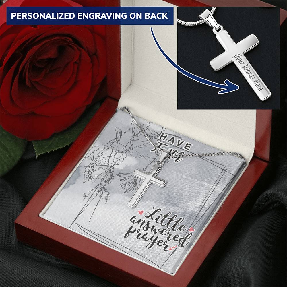 Dad To Son Gifts Cross Necklace Chain Bible Verse - Little Answered Prayer Customize Engraved Cross Necklace