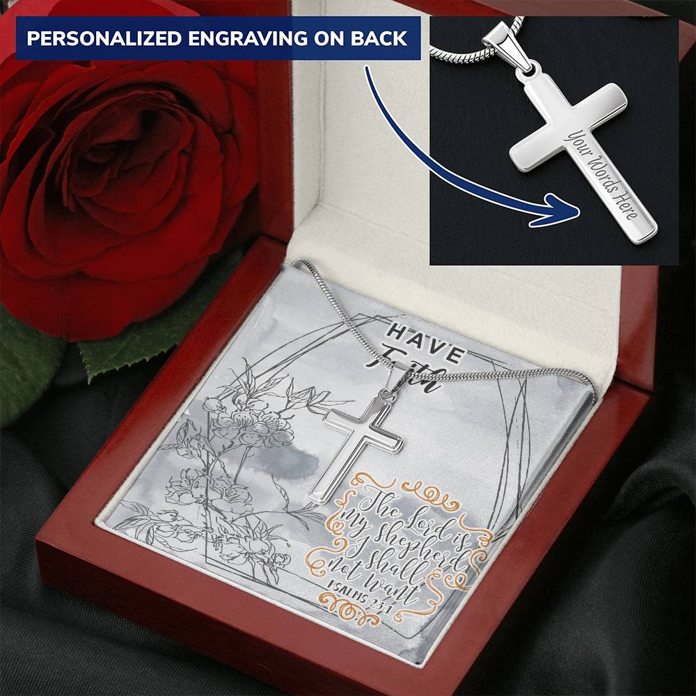 Dad To Son Gifts - The Lord Is My Shepherd I Shall Not Want Customize Engraved Cross Necklace