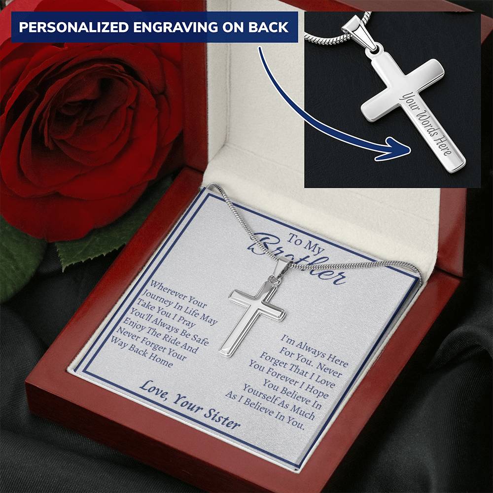 Gift Brother - 2021 Customize Engraved Cross Necklace