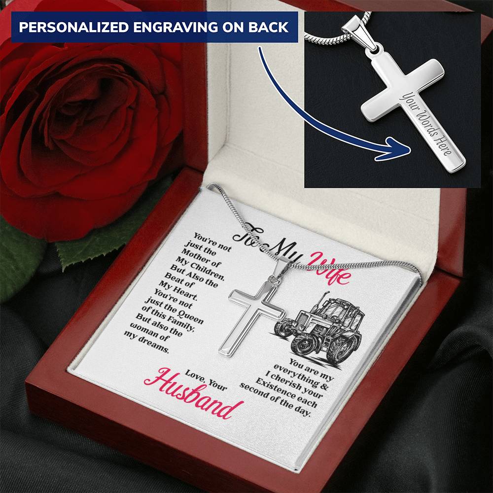 Farmer's Wife - Cross Necklace Customize Engraved Cross Necklace