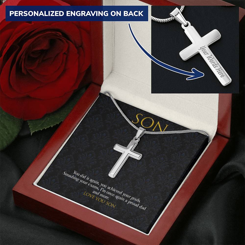 Father Son Graduation Pendant Customize Engraved Cross Necklace