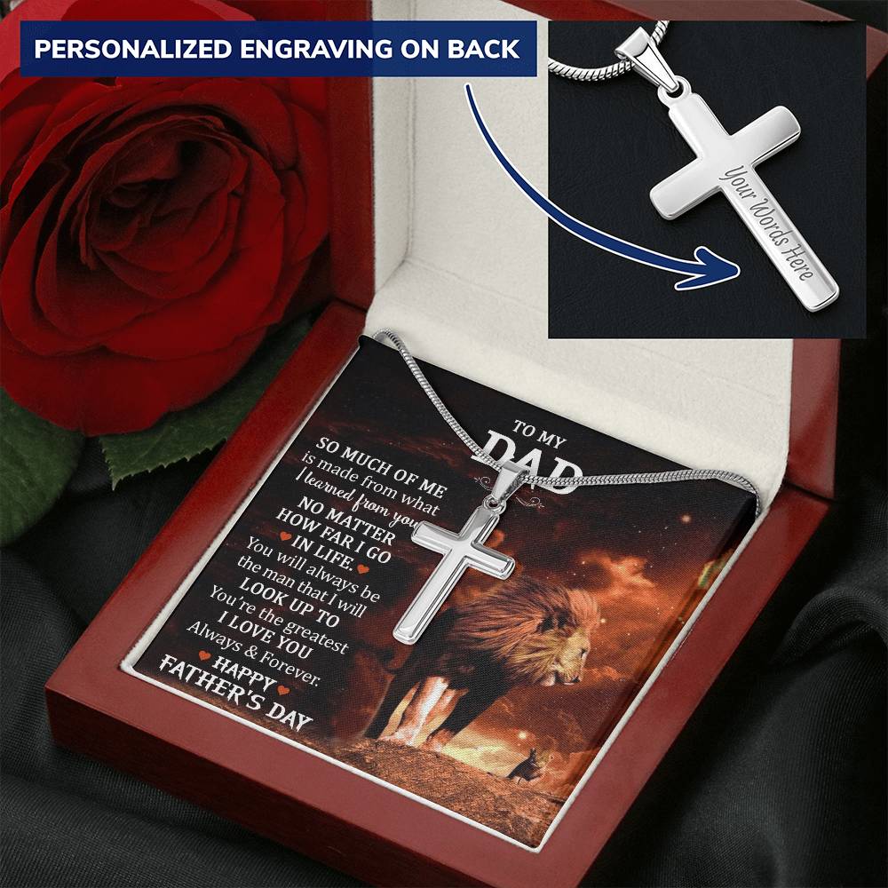 Gift For Dad Happy Father's Day Customize Engraved Cross Necklace