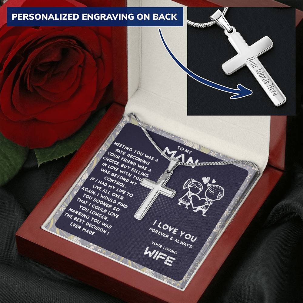 Anniversary Gift For Husband Gift For Husband From Wife. Customize Engraved Cross Necklace