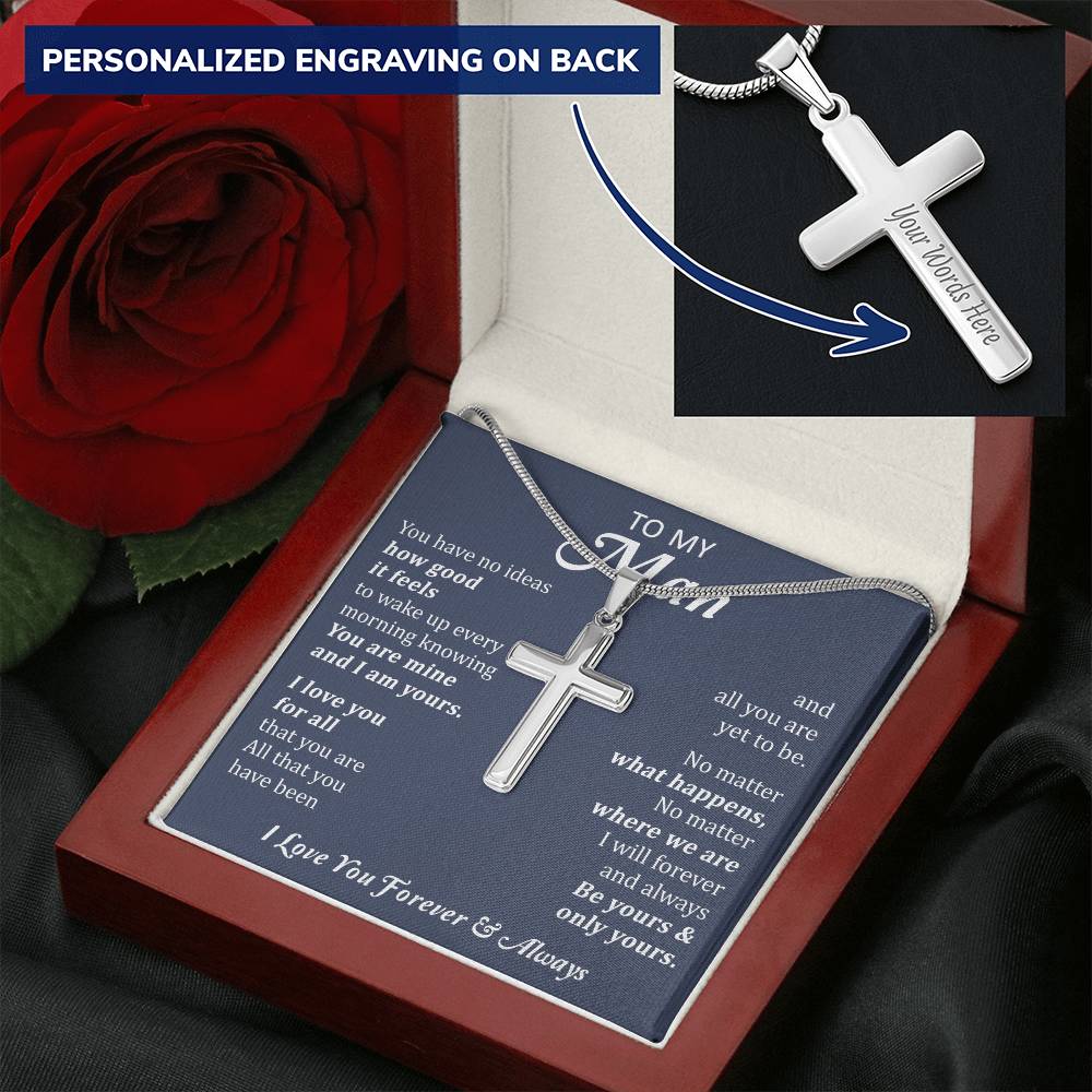 For Your Man - Wake Up - Cross Customize Engraved Cross Necklace