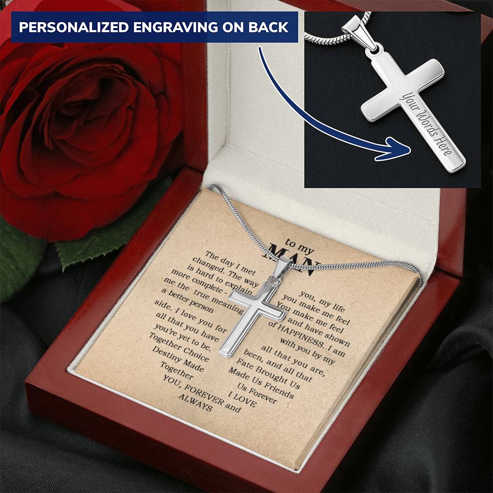 For Your Man - The Day I Met You - Cross Customize Engraved Cross Necklace