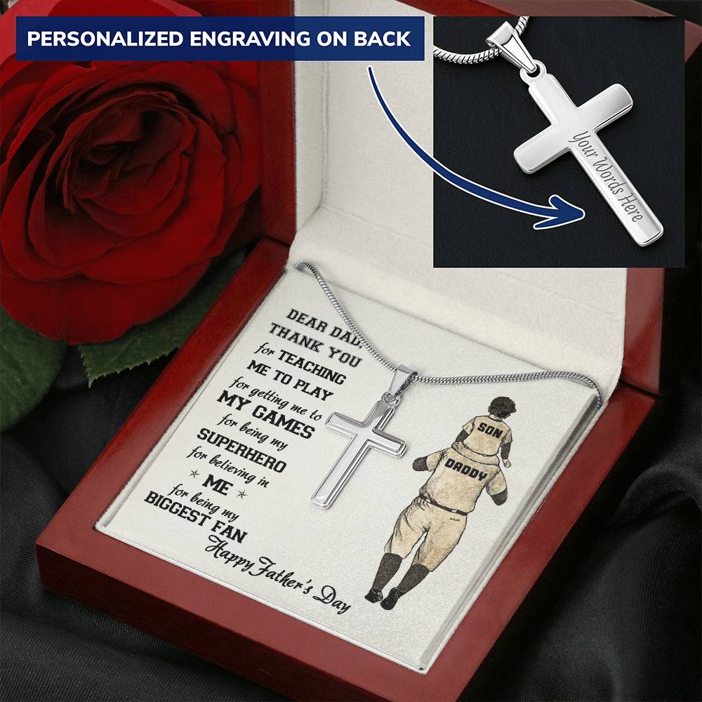 Dear Dad - Thank You Dad - Father's Day Gift - Luxury Necklace Customize Engraved Cross Necklace