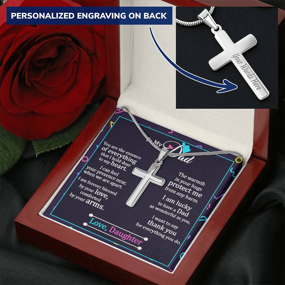 Father's Day Customize Cross Necklace Dad Quote Gift Design Father Is Everything Customize Engraved Cross Necklace