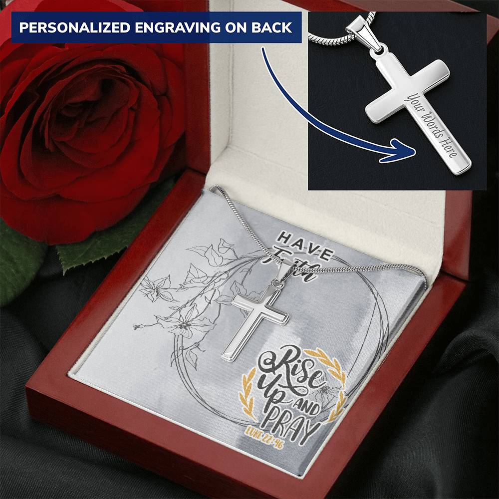 Dad To Son Gifts - Rise Up And Pray Customize Engraved Cross Necklace
