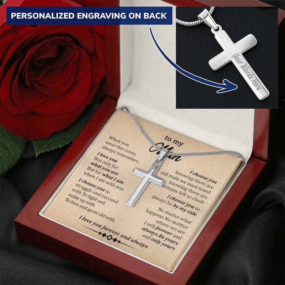 For Your Man - When I Am With You - Cross Customize Engraved Cross Necklace