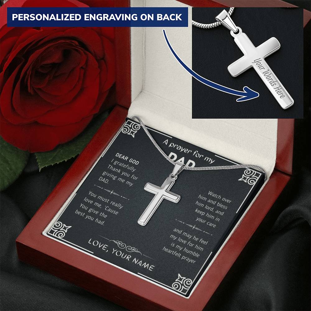 Dad Prayer Customize Engraved Cross Necklace