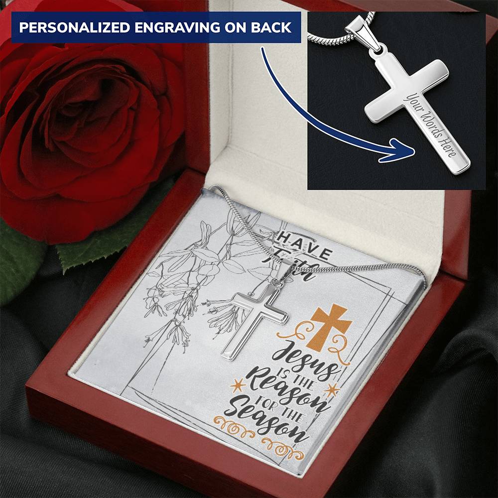 Dad To Son Gifts Cross Necklace Chain Bible Verse - Jesus Is The Reason For The Season Customize Engraved Cross Necklace