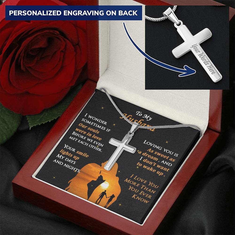 For Husband - Light Up My Day - Cross Customize Engraved Cross Necklace