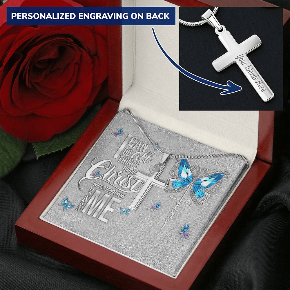 Butterfly Faith Customize Customize Engraved Cross Necklace