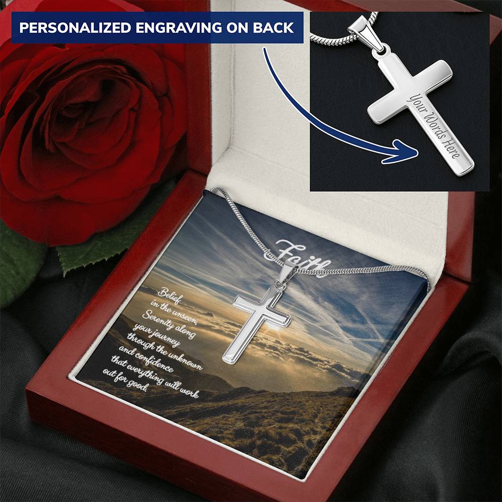 Engravable Faith Cross Pendant ? Customize Engraved Cross Necklace