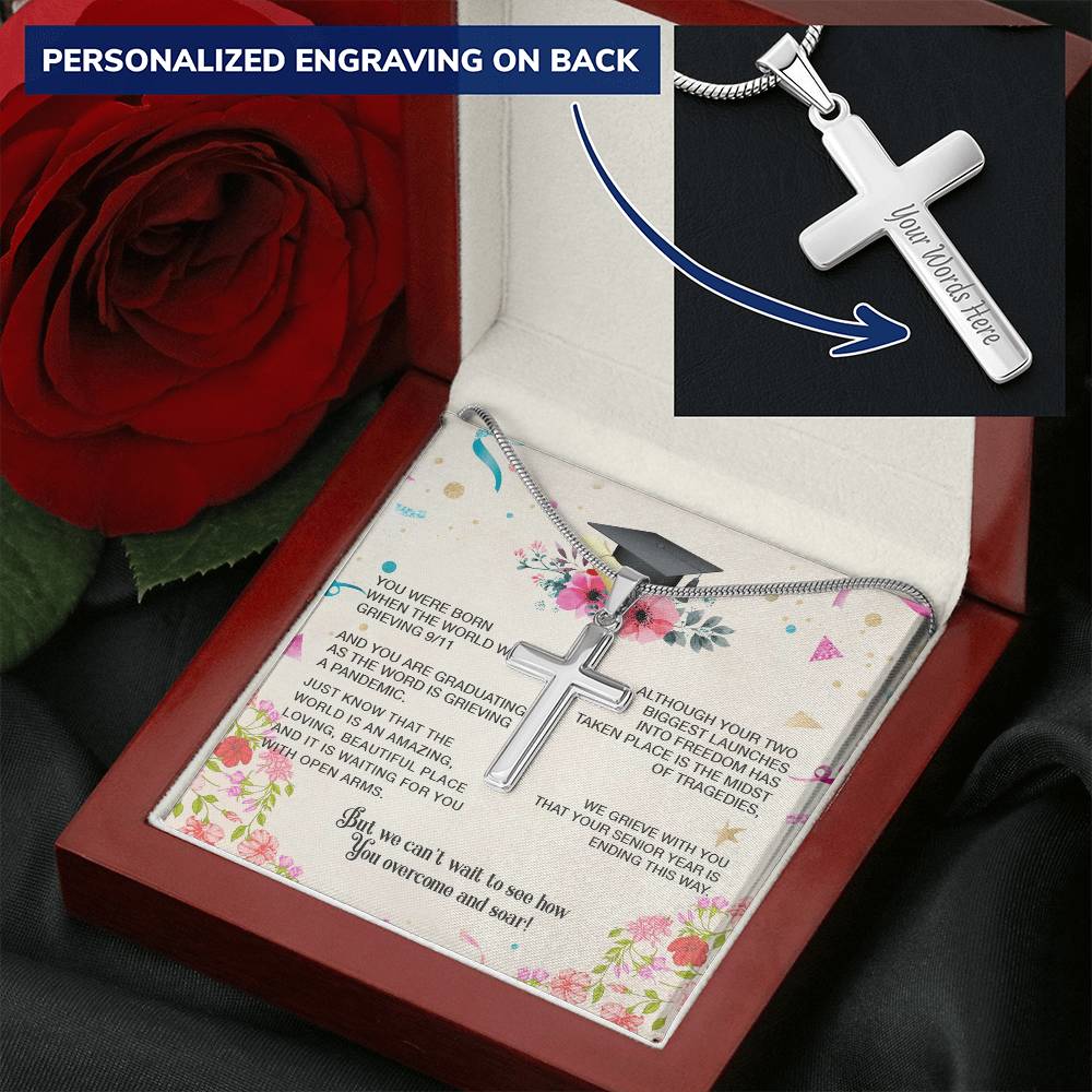 Engraving Necklace For Seniors Perfect Graduation Gift Customize Engraved Cross Necklace