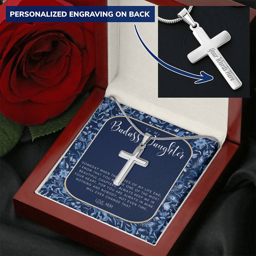 Badass Daughter Gift To My Daughter Necklace From Mom Grown Up Daughter Gift From Mom Customize Engraved Cross Necklace