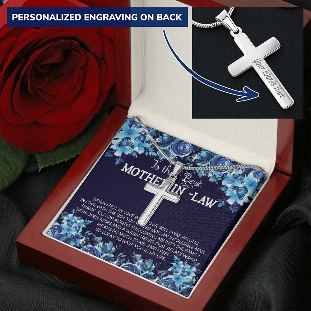 A Cross For The Best Mother-In-Law Customize Engraved Cross Necklace