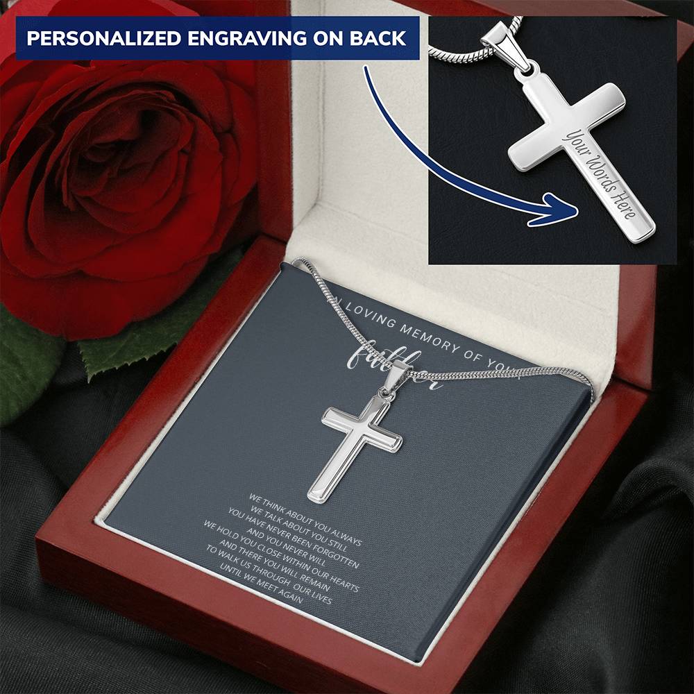 Cross Necklace Gift For Son In Loving Memory Father Customize Engraved Cross Necklace